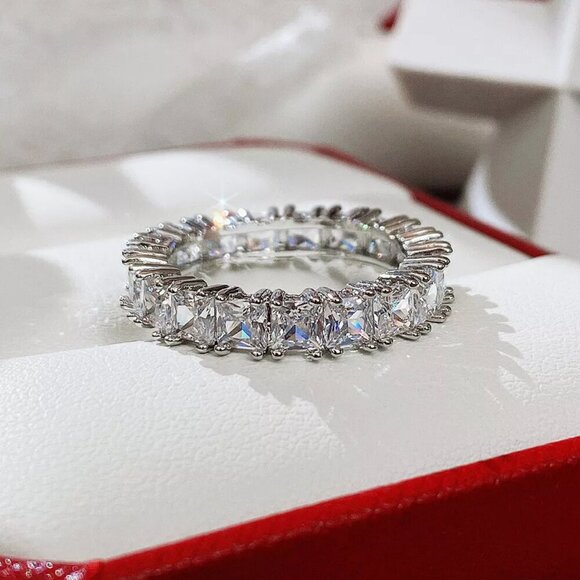 NEW 925 Sterling Silver Diamond Princess Eternity Ring - Picture 1 of 6